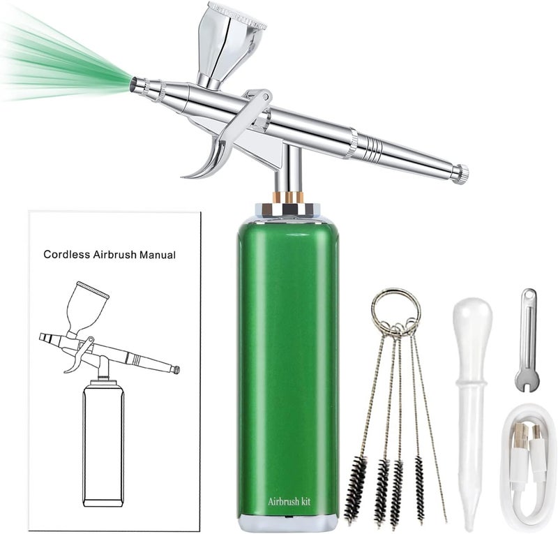 I-BEAUTEE high air Flow Cordless Airbrush Kit, Wireless Portable Air Brush Compressor, Rechargeable Mini Air Brush, Handheld Airbrush Gun for Barber, Model Painting, Nail Art, Makeup, Tattoo (Green) - Image 5